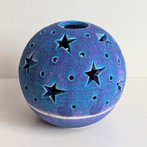 Handmade Stars Moon Celestial Candle Holder Lantern Velvet Purple Candileria 5"